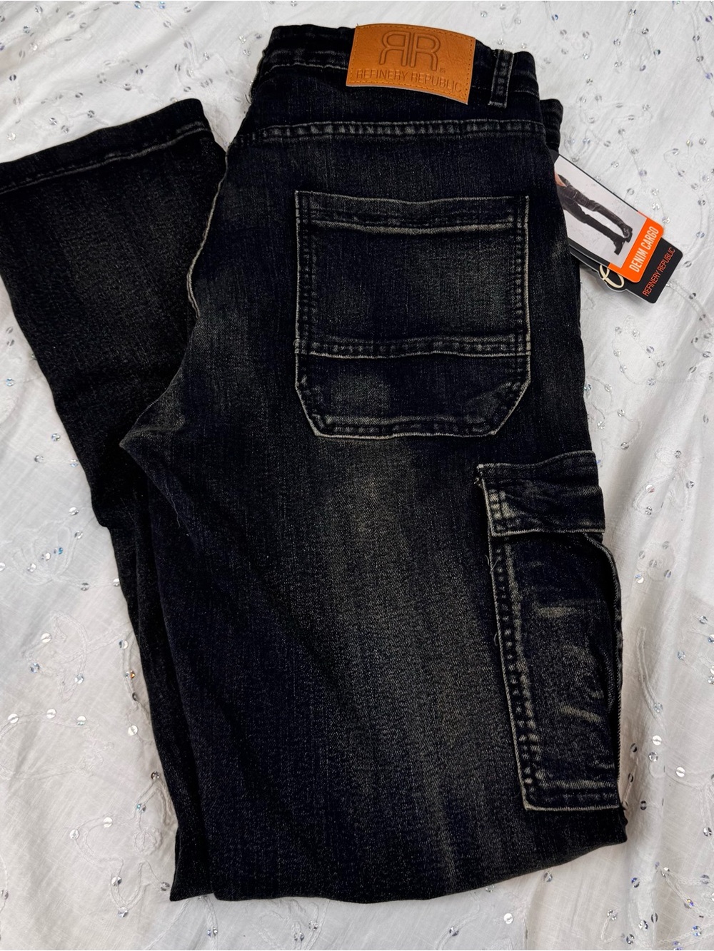 Men’s Black Straight Cargo Jeans by Refinery Republic 34x32